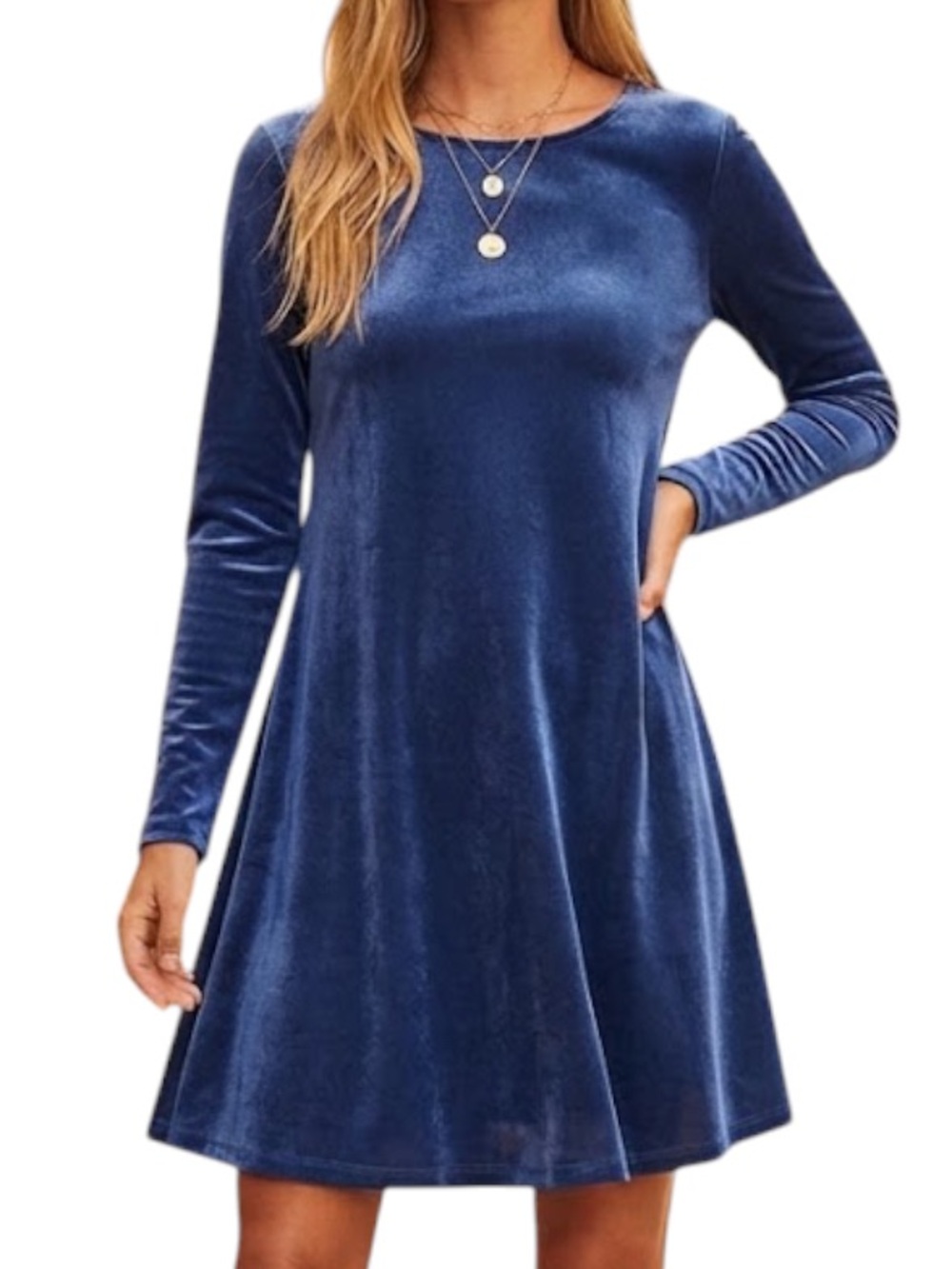 OLD NAVY Long Sleeve Velvet Swing Dress Blue Small